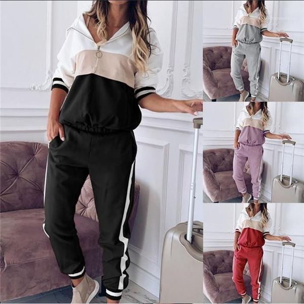 

tracksuits с длинным рукавом толстовки с капюшоном и прямые брюки осень зима повседневные женщины две части наряда мода женские лоскутные кл, Gray