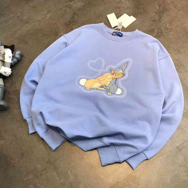 

2022 factory wholesale new model [jimo sweater]spring 22 version age reducing kiss rabbit printed casual loose round neck sweater, Black