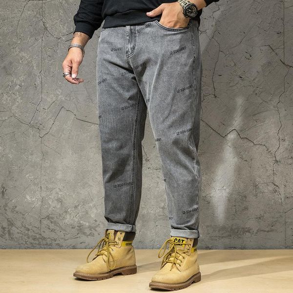 

men's jeans gersri brand men fashion casual loose straight breathable elastic comfortable fatty guy pants plus size 34-46, Blue