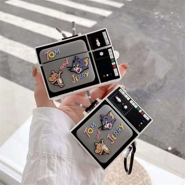 

3d funny cases for apple airpods new 3 cute cartoon cat and mouse headset cover luxury tv designer airpods 1 2 pro case with hook