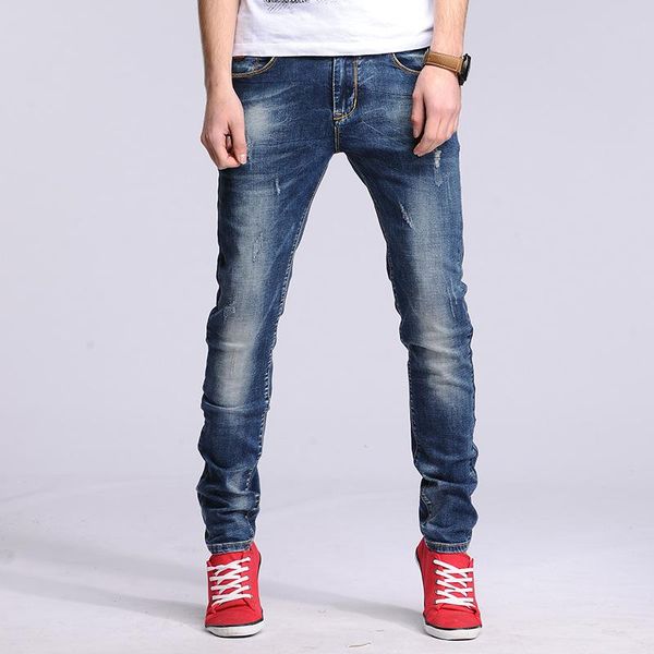 

personality skull patchwork jeans men ripped jeans fashion brand scratched biker hole denim straight slim fit casual pants, Blue