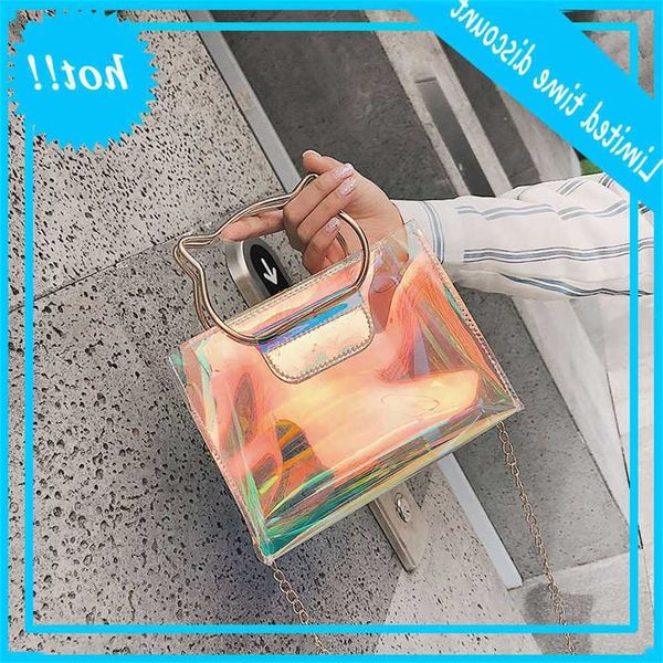 

new colorful laser ring cat portable jelly chain one shoulder messenger fairy bag