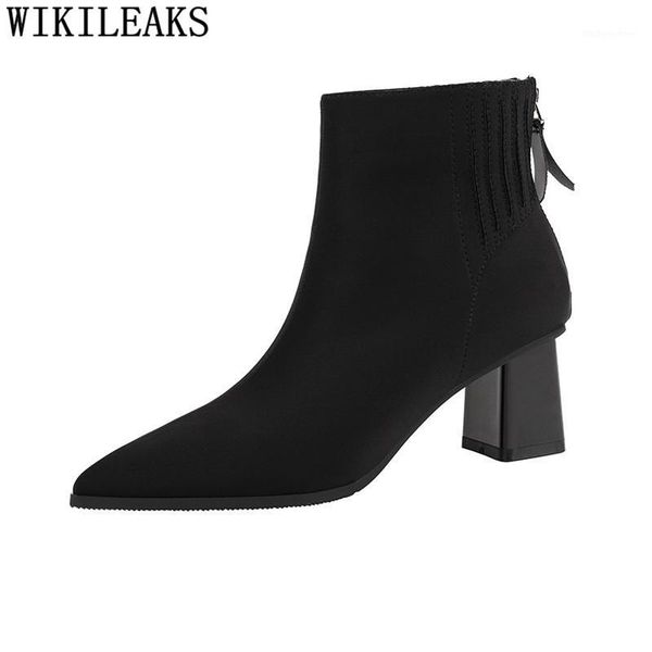 

boots ankle for women high heels black fashion brand ladies winter shoes block 2021 zapatos1