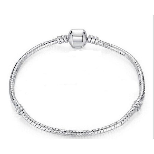 

size 17-21cm 925 silver plated bracelet snake chain with barrel clasp diy beads fit pandora log sqcuor homes2007, Golden;silver