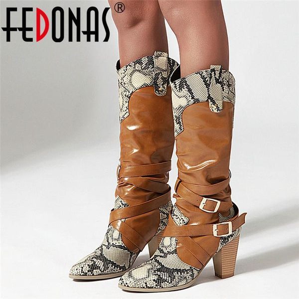 

fedonas winter brand female big size animal prints riding long boots leather women knee high boots night club shoes woman1, Black
