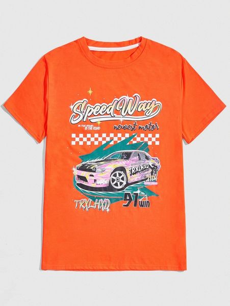 

romwe x beakprod guys car & letter graphic tee g0jc#, White;black