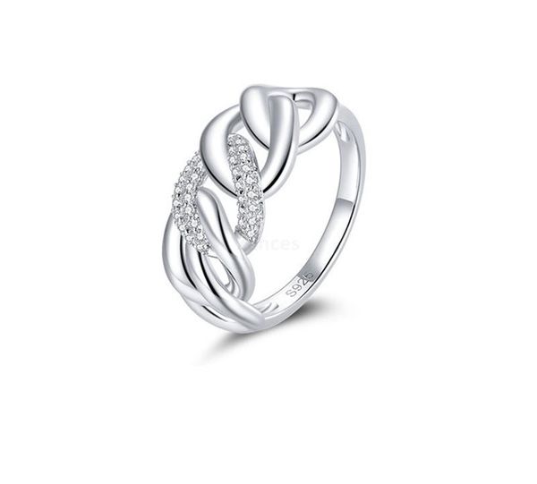 

new s925 sterling silver clear platinum cz chain ring finger rings for women engagement trendy geometric