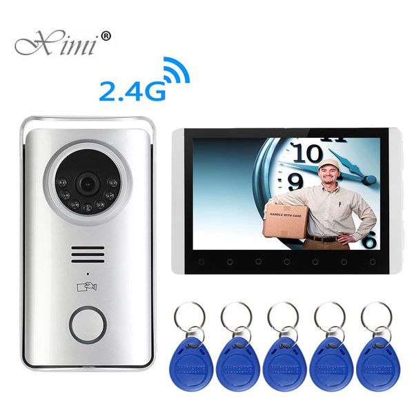 

video door phones wireless touch button panel 7 inch screen doorbell phone and waterproof outdoor camera support rfid 125khz card