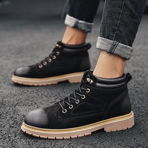 

cow with british fashion leather tools zapato ankle hombre male boots 0od6, Black