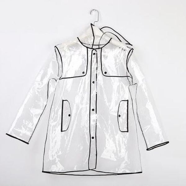 

freesmily женщины мужчины прозрачный водонепроницаемый дождь куртка пальто дождь пончо с капюшоном и красочным краем jllbxj