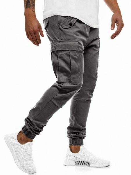 

men flap pocket side drawstring waist cargo pants l0dm#, Black