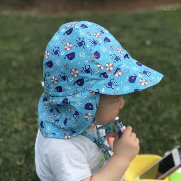 

caps & hats baby hat anti-uv breathable sun protection cap for kid neck flap cartoon printed 2021 131, Yellow