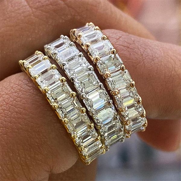 

classical fashion jewelry sell 925 silver&rose gold fill radiant cut white z cz diamond party gemstones women wedding band ring gift, Slivery;golden