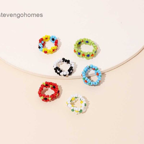 

personalized rice ins color woven net bead red fashion accessories combination ring, Silver