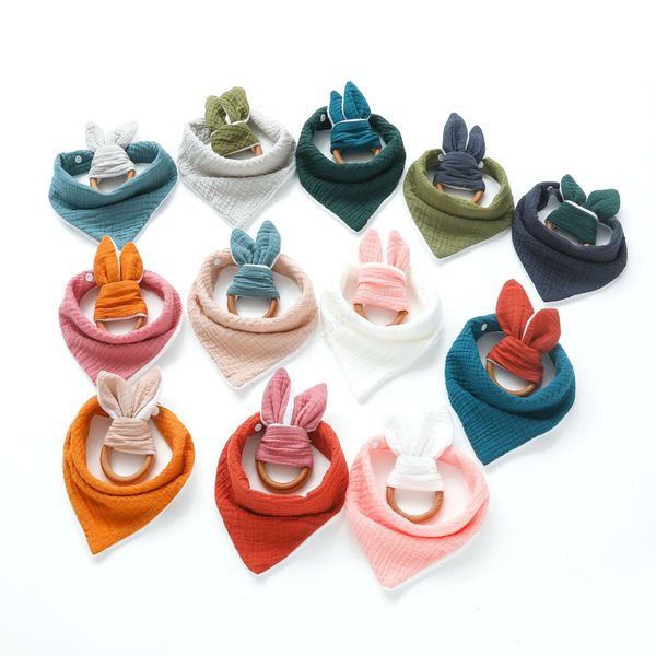

baby teething wooden ring bunny ear pacifier clip bibs set nursing teether baby teether