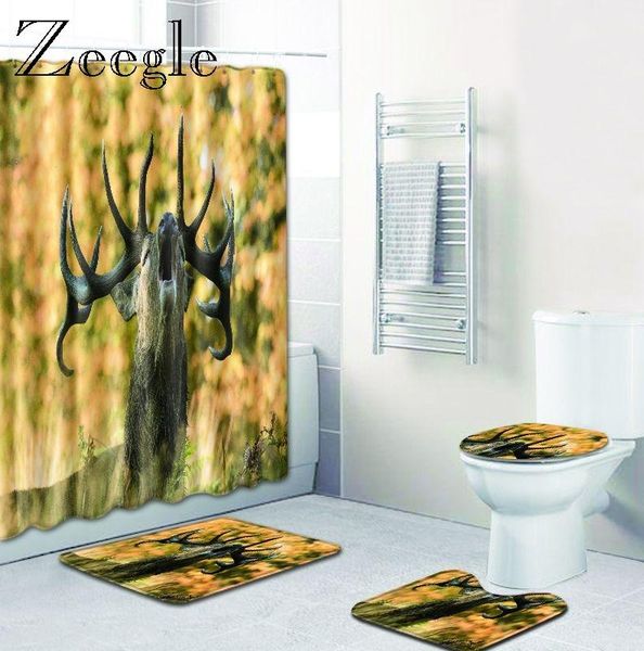 

bath mats zeegle wapiti pattern bathroom mat non-slip pedestal rug lid toilet cover with shower curtain set absorption