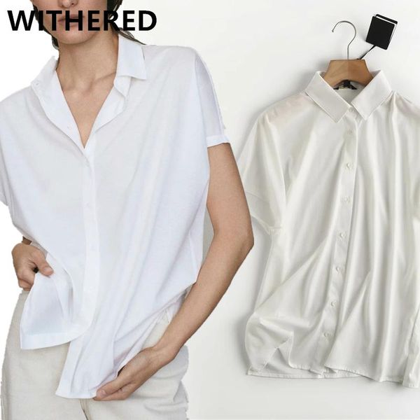 

withered summer blouse women england style office lady fashion simple white cotton loose casual blusas mujer de moda 2021 shirt