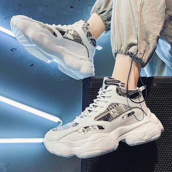 

autumn winter 2020 new style high men's korean version trend versatile sports leisure increase ins dad fashion shoes men, Black