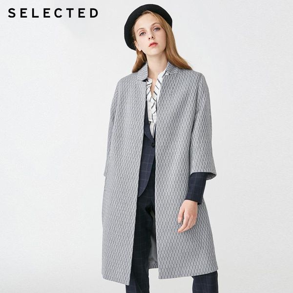 

selected women loose fit mid-length herringbone overcoat coat| 419127507, Black;brown