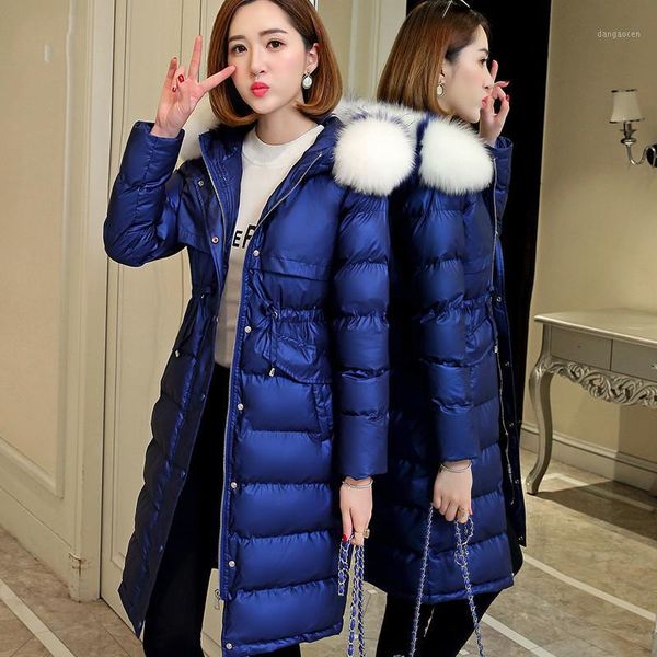 

winter jacket women parka 2020 padded long coat large fur collar korean female jacket parkas chamarras de mujer kj10121, Black