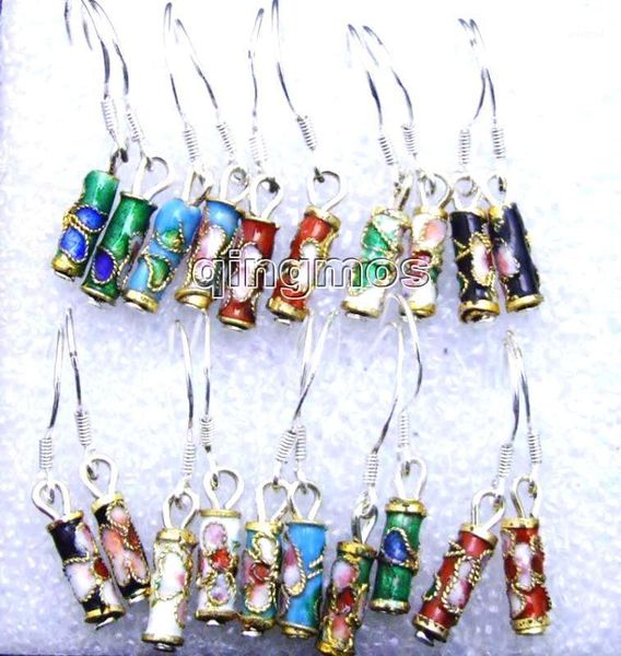

dangle & chandelier qingmos wholesale 10x pairs multicolor cloisonne earrings for women with column jewelry 1081, Silver