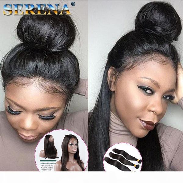 

brazilian human hair with closure pre plucked 360 lace frontal closure 360 lace frontal with 3 bundles straight hair weaves natural color, Black;brown