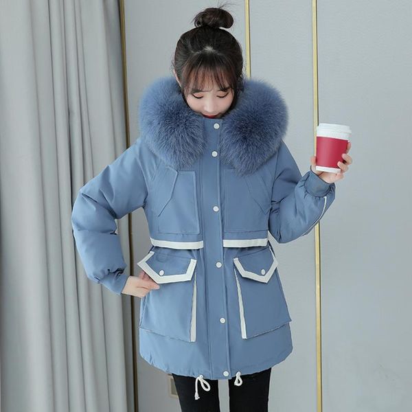 

fashion women plus size winter solid colors fur collar parkas long sleeve hooded zipper cotton padded coat outerwear overcoat#g3, Black