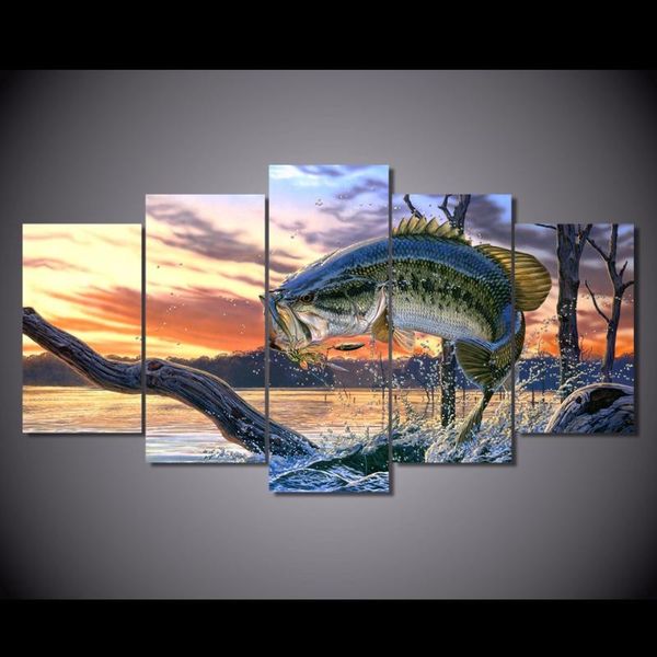 

wall art painting hd print pictures home decoration frame 5 pieces jumping fish landscape canvas for living room poster pengda