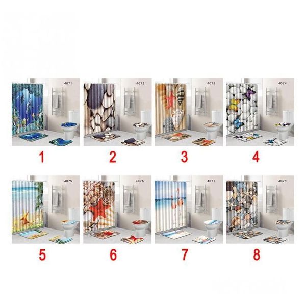 

4pcs set bathroom accessories non-slip pedestal rug + lid toilet cover + bath mat+shower curtain bathroom qylolh bbgargden