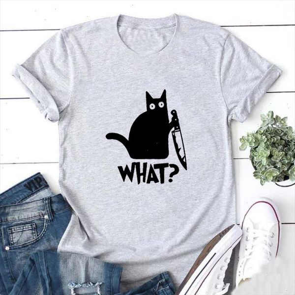 

cat what t shirt murderous cat knife funny t shirt women o neck poleras mujer loose tshirt cotton women black tee shirt, White