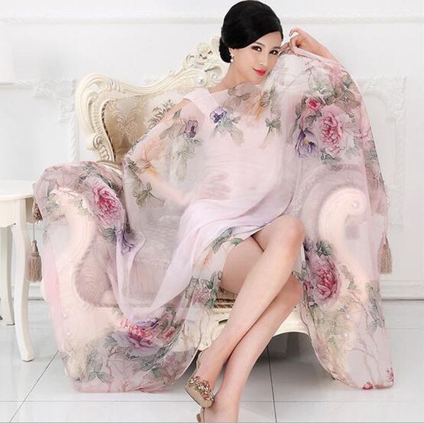 

2019 100% mulberry silk scarf natural real silk women long scarves shawl female hijab wrap summer beach cover-ups t200103, Blue;gray