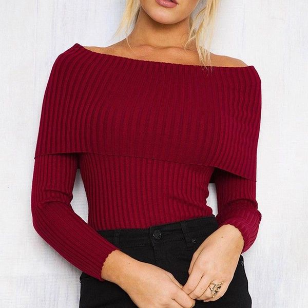 

off shoulder knitted sweater women autumn slim sweaters and pullovers jumper pull femme pink black1, White;black