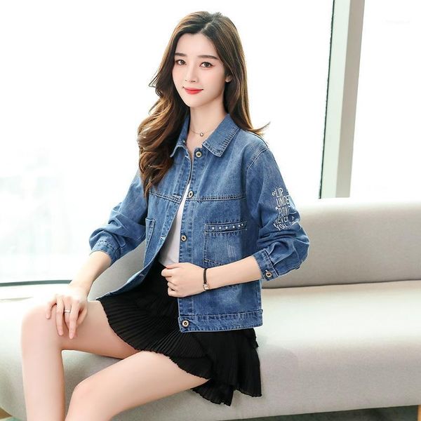 

han edition women's denim clothing 2020 spring new hj2031 lapel single-breasted coat of cultivate morality1, Black;brown