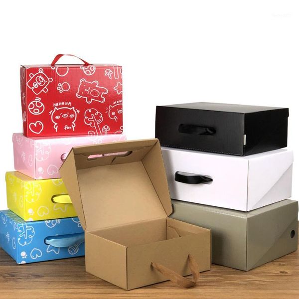 

9 colors environmentally friendly kraft paper rope gift box foldable customized shoes carton packaging box suitable for clothing1