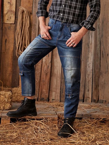 

men stone wash titching jeans p0gt#, Blue