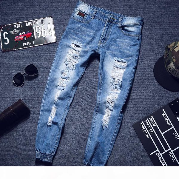 

men jeans joggers pants summer casual light blue mens slim ripped jeans homme fashion distressed denim biker jeans