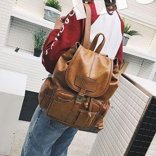 

women leather vintage backpack shoulder school travel bag satchel rucksack bags