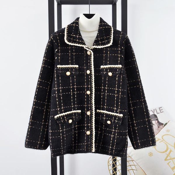 

2020 new small fragrant jacket women thick loose female coat autumn and winter fashion cardigan jackets women's clothing, Black;brown