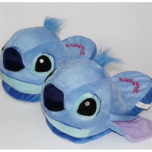 

cute stitch indoor cartoon winter furry soft anime slippers fluffy autumn blue plush with fur shoes fuzzy home women y1120, Black