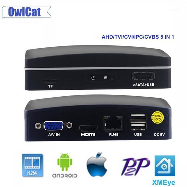 

kits 5 in 1 cctv mini dvr tvi cvi ahd cvbs ip camera digital video recorder 4ch 1080p hybrid p2p for security xmeye1, Black;white