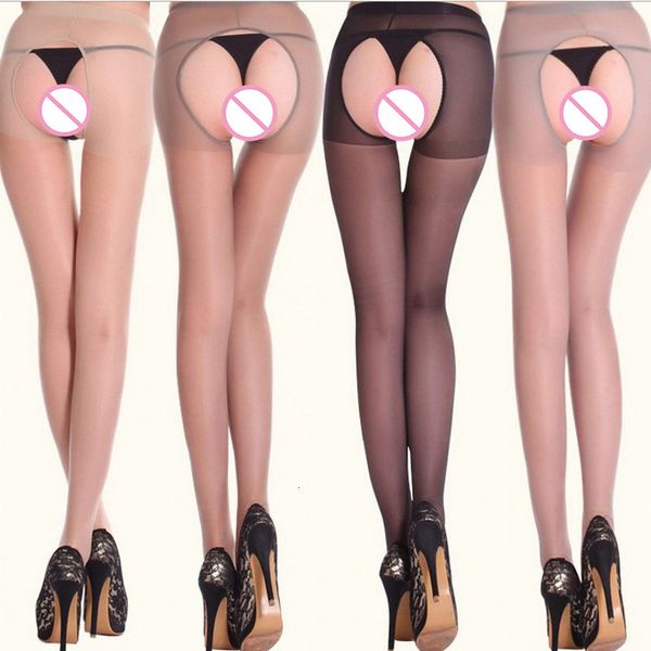 

8-color fashion women open crotch lingerie stockings lady soft tights elastic cutout erotic pantyhose transparent hosiery, Black;white