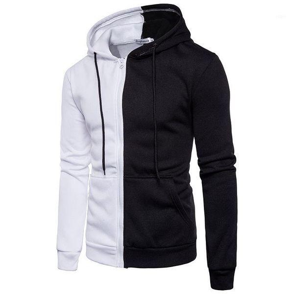 

zhijing casual men's hooded hoodies men's color matching zipper men hoodies1, Black