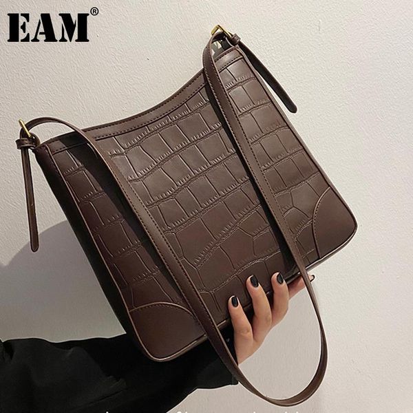 

shoulder bags [eam] women brief vintage brown medium pu leather personality all-match crossbody bag fashion tide 2021 18a0683