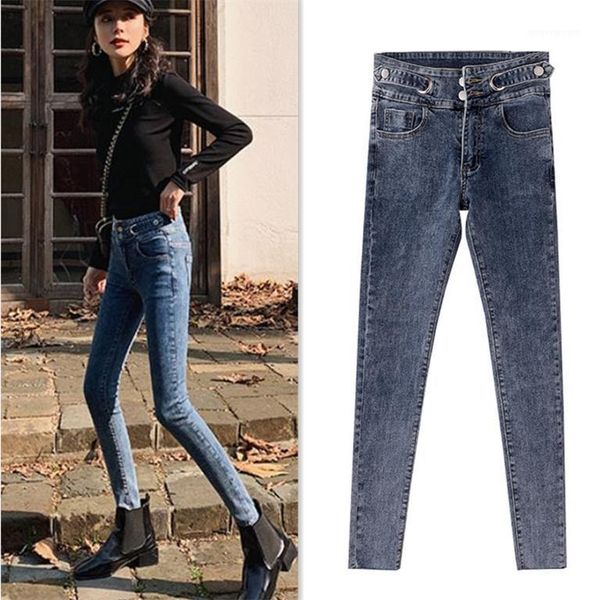 

women's jeans 100% cotton stretchy woman high waist female skinny leggings denim pencil pants women streetwear slim trousers1, Blue