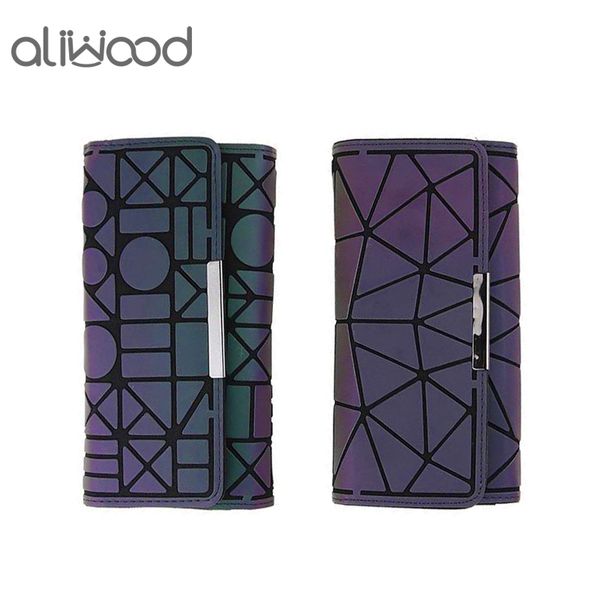 

aliwood famous brand women wallets money clip luminous tri-fold geometry long purse noctilucent female clutch phone bag carteira c1115, Red;black