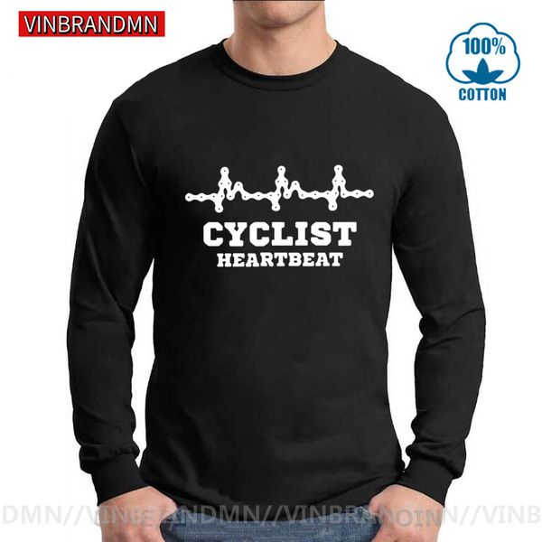 

cycling cyclist heartbeat t shirt men mountain biker tshirt road bike funny bicycle mens casual fashion long sleeve t-shirt, White;black