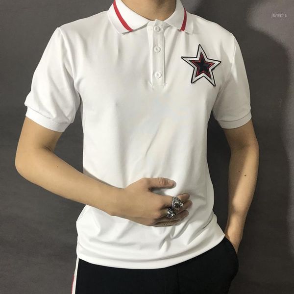 

new tide man shirt mens casual pentagram embroidery cotton shirts male short sleeve high quantity men plus size1, White;black