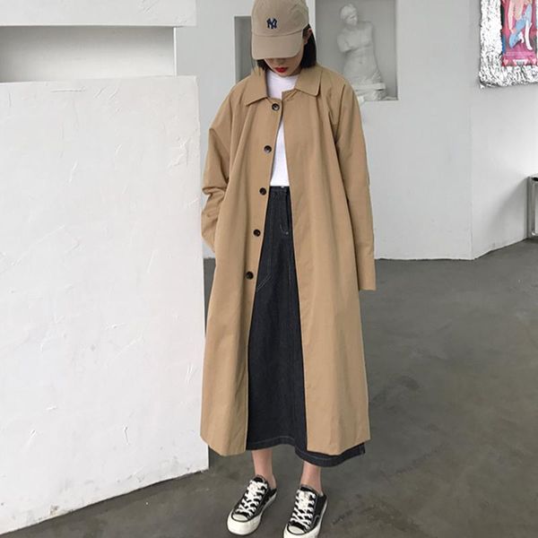 

women's trench coats women clothes 2021 autumn arrival holiday comfortable loose coat temperament solid girls outdoor long 5281, Tan;black