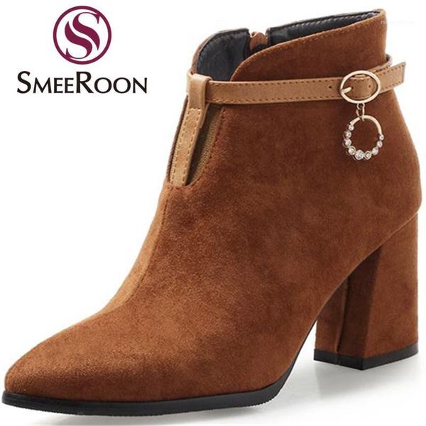 

boots smeeroon fashion flock crystal ankle zipper pointed toe warm winter women's shoes big size 34-471, Black