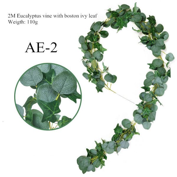 

2m wedding decoration green eucalyptus vines with rose rattan artificial fake plants ivy wreath wall decor vertical garden 8 nilwp